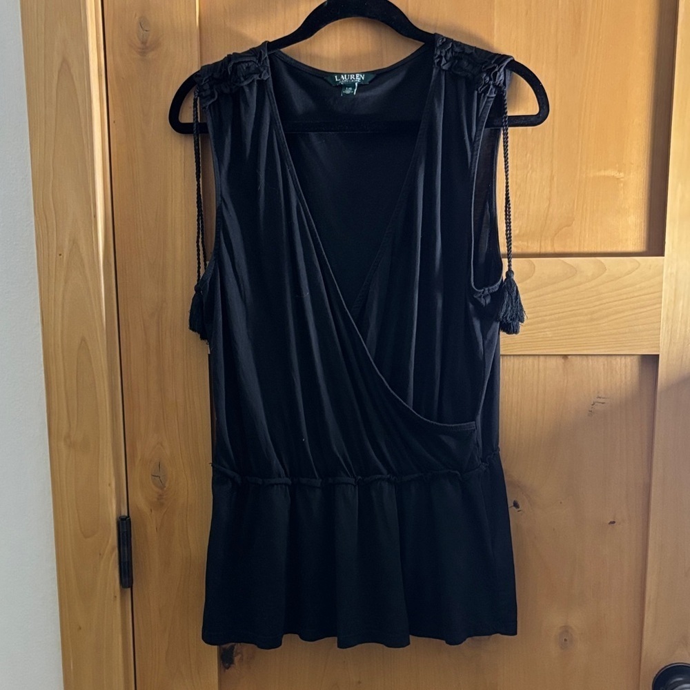 Lauren Ralph Lauren Black Wrap Blouse size large